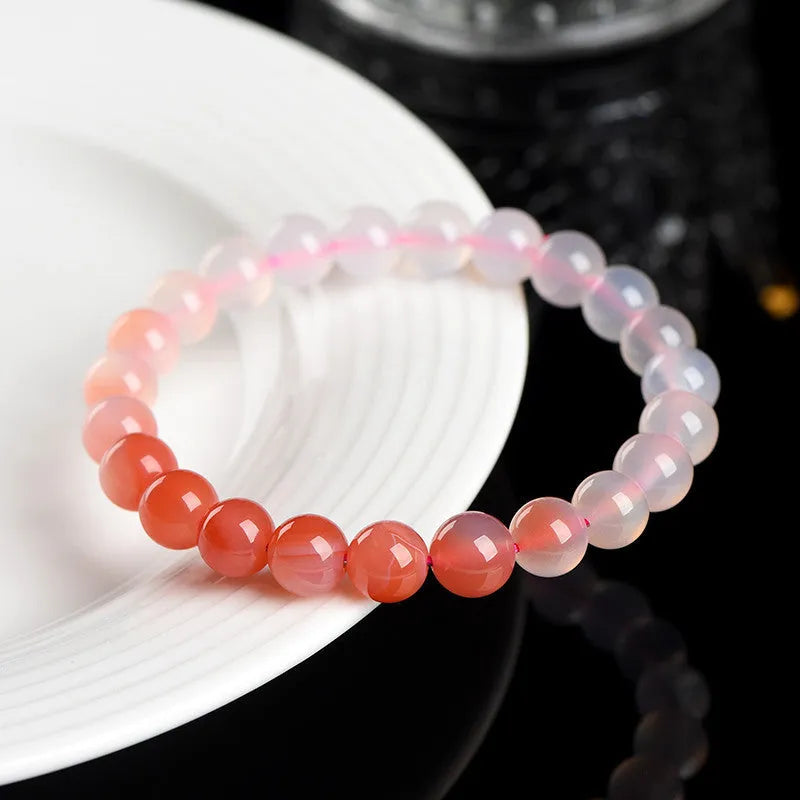 Natural Gradient Yanyuan Agate Bracelet with geometric beads in salt source colour, showing bead size options.