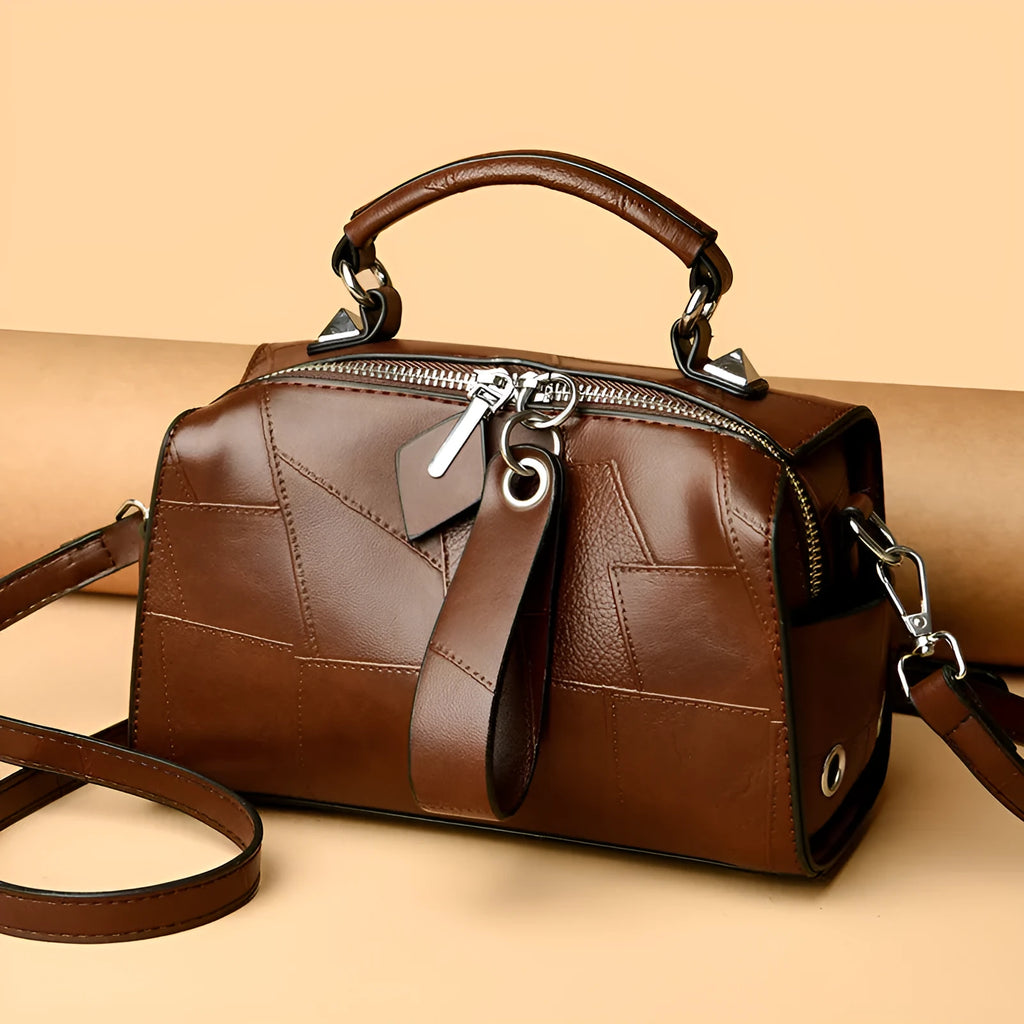 Urban simple large capacity PU handbag for women in light brown with shoulder strap and multiple pockets