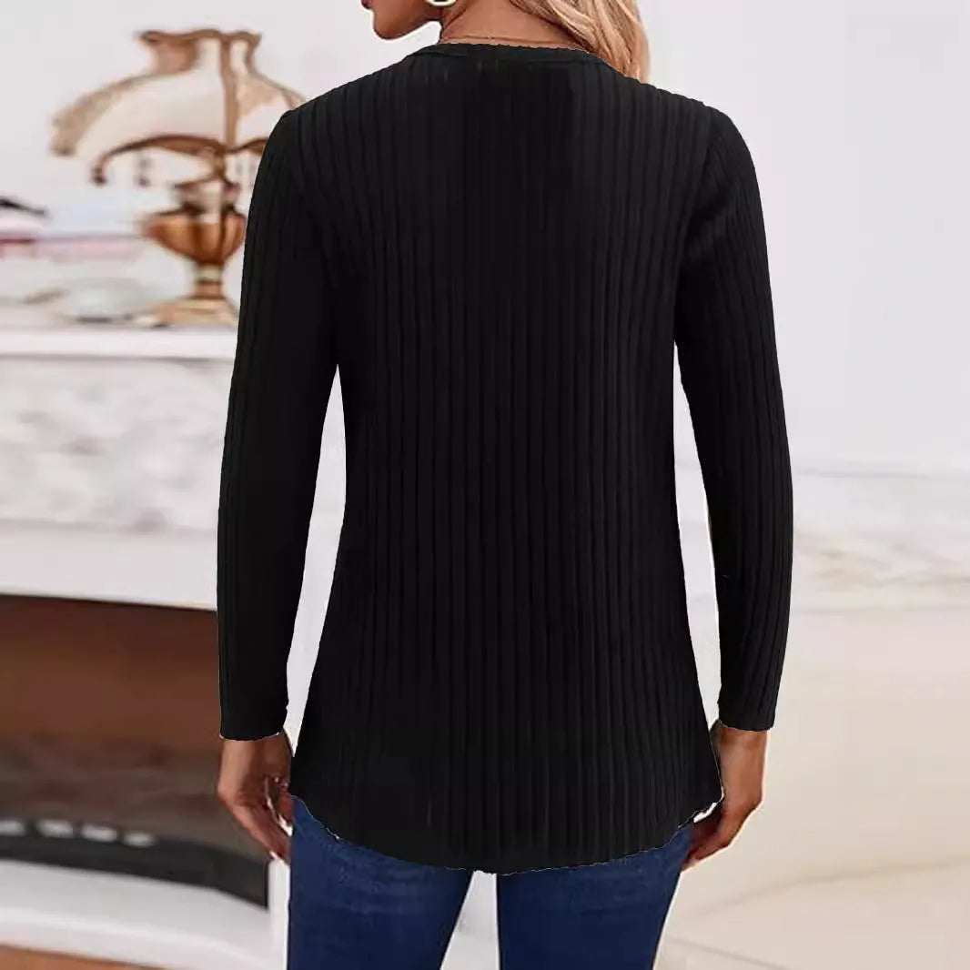 Casual button-front polyester sweater in Japanese Korean style, black or grey green colour