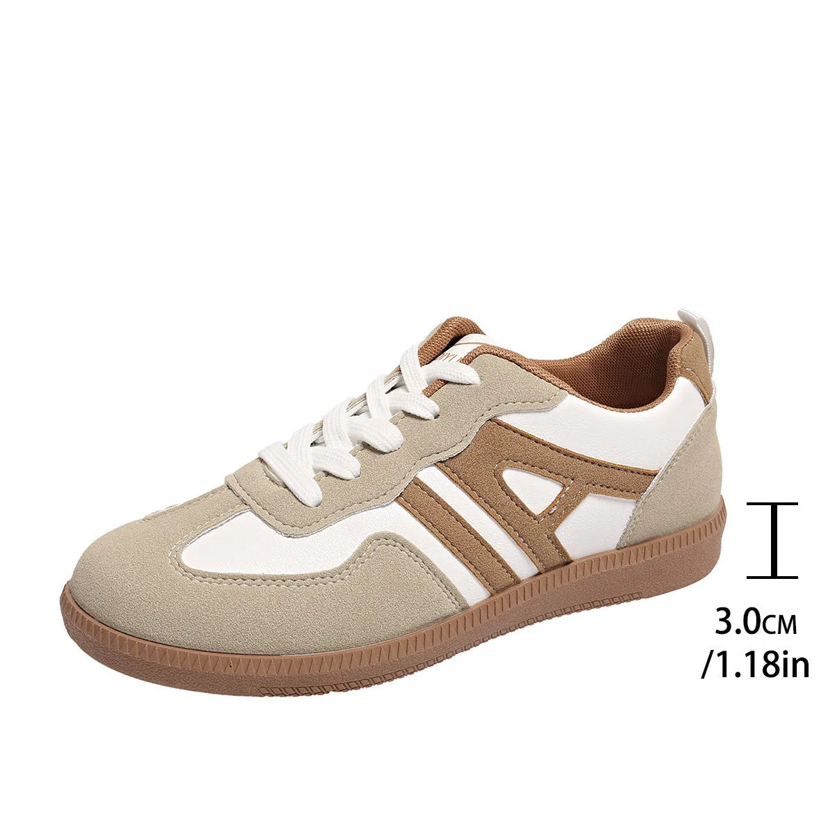 Women's retro colour matching lace-up jogging shoes in grey with a round toe and platform sole.