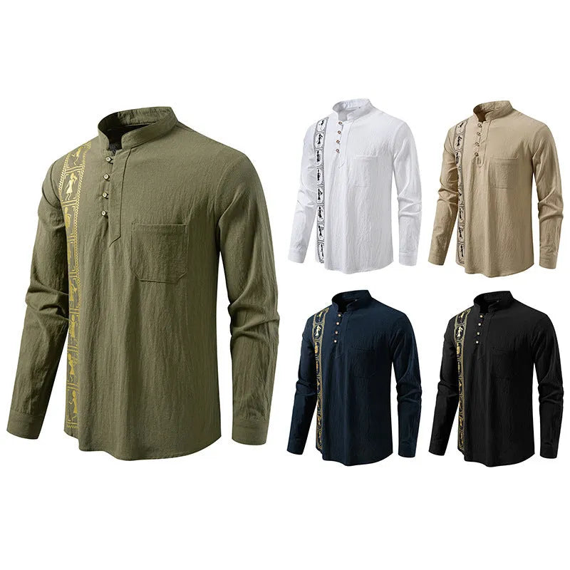 Men's solid colour polyester shirt in white, black, khaki, army green, or navy blue, slim fit pullover style.