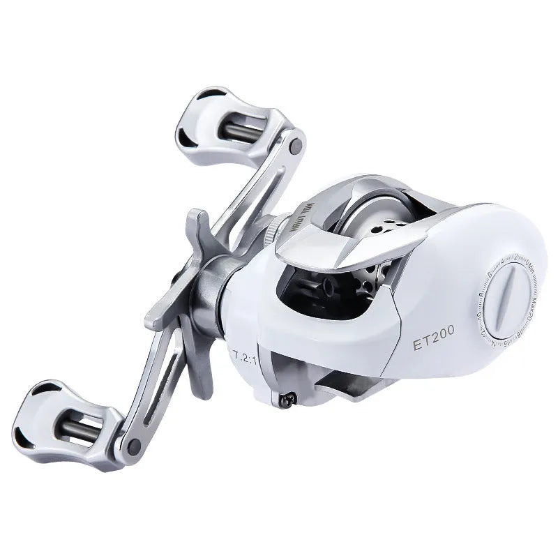 Micro baitcasting fishing reel with drop wheel design for small bait applications