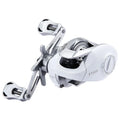Micro baitcasting fishing reel with drop wheel design for small bait applications