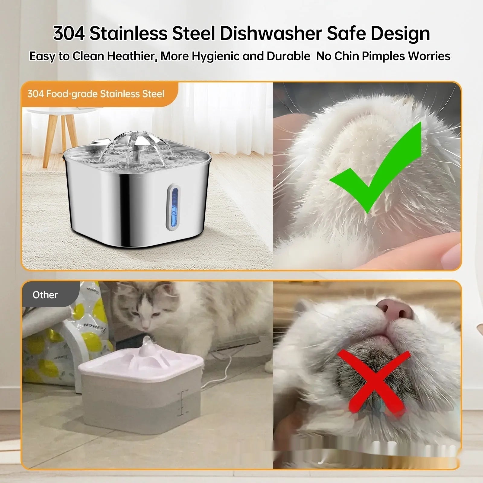 2.2L stainless steel pet water fountain with flower head vertical bar design for dogs and cats