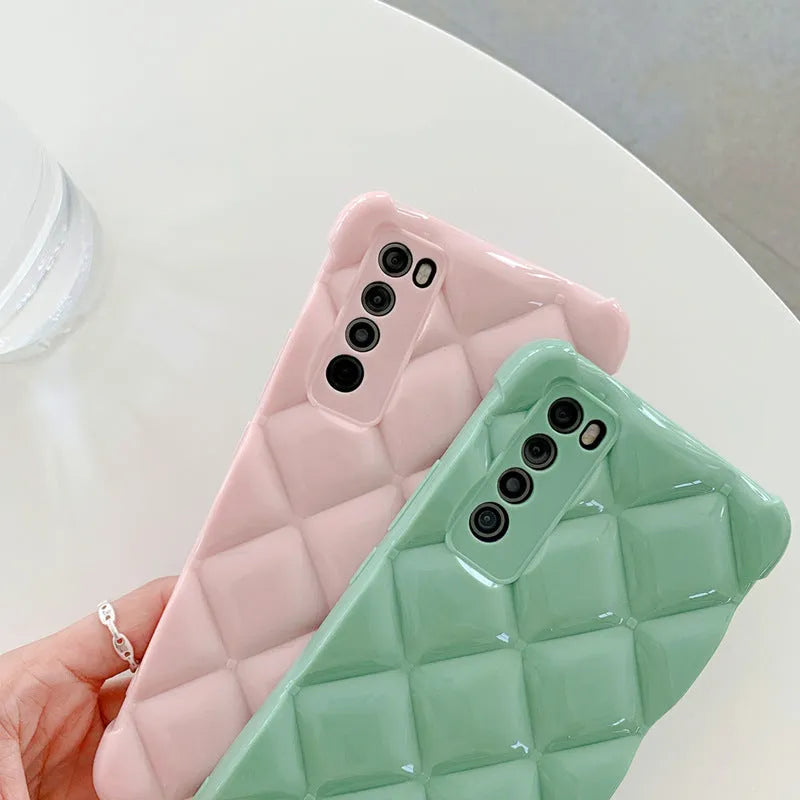 A solid-colour silicone back cover case for Huawei smartphones on a table.