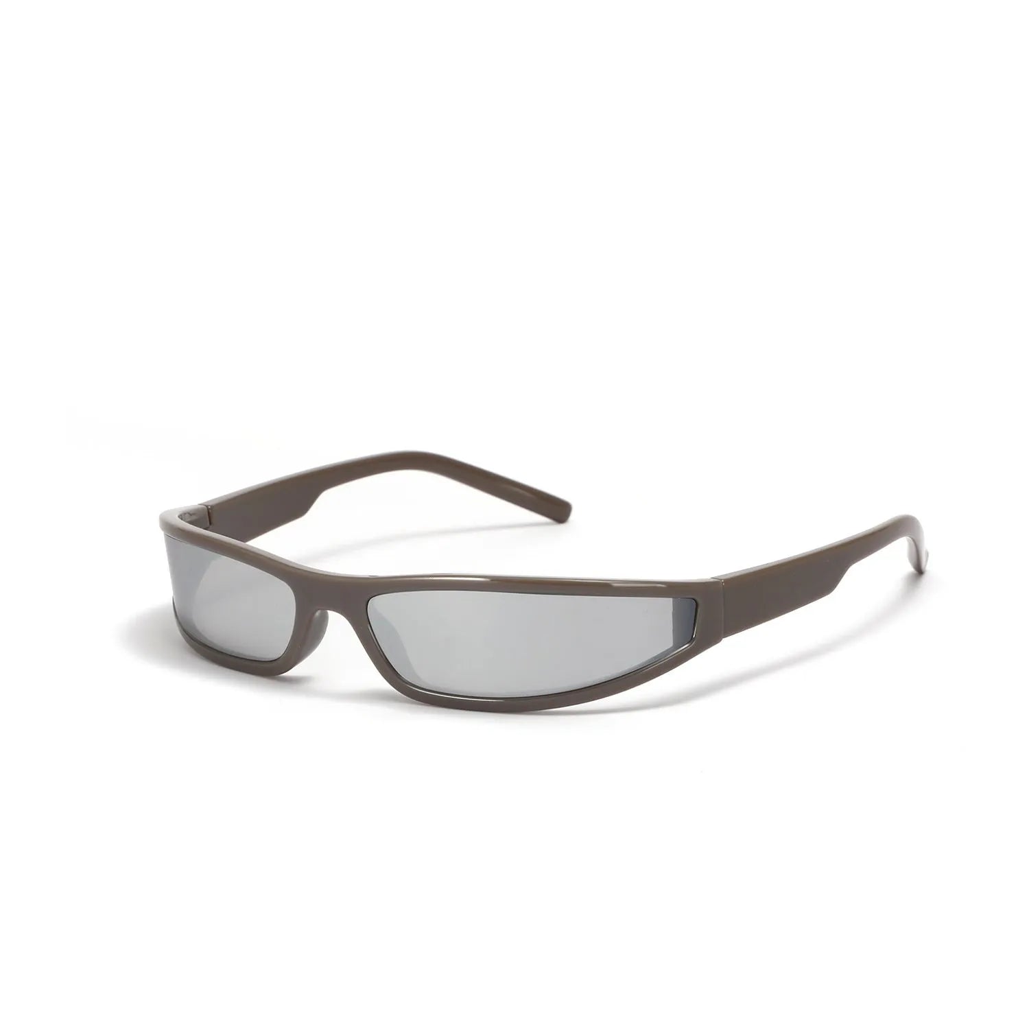 Narrow frame future style sunglasses for women in bright black and gray colour option