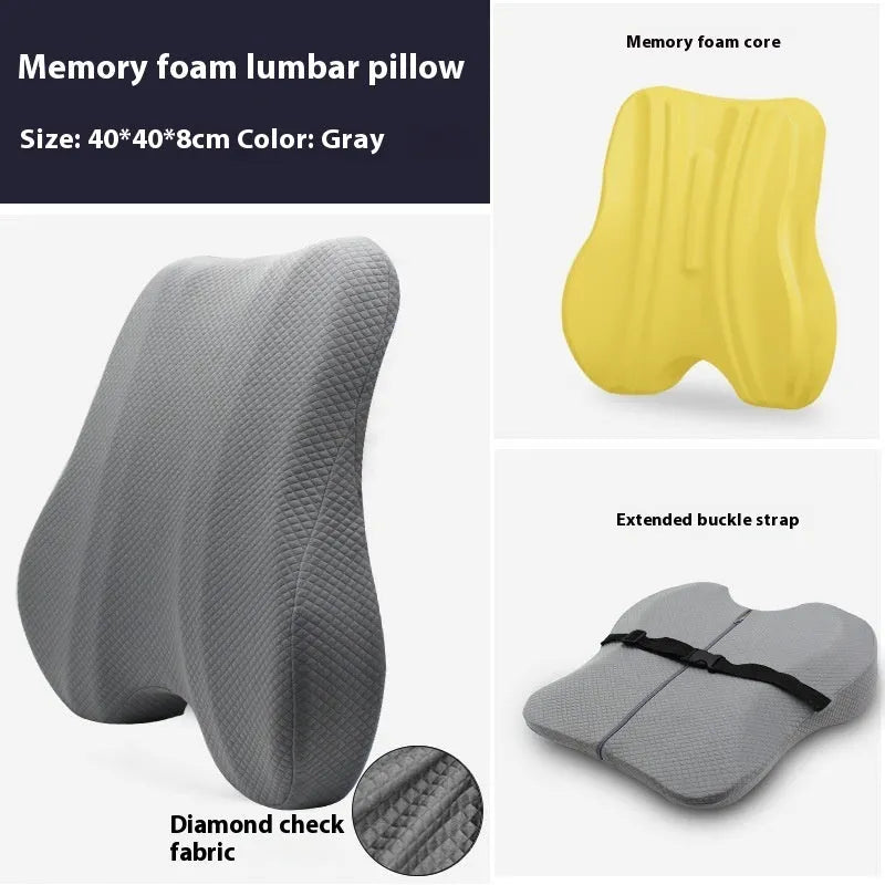 Office chair lumbar support cushion 40x40x8cm in gray navy blue or pink with polyester fiber filling for back support