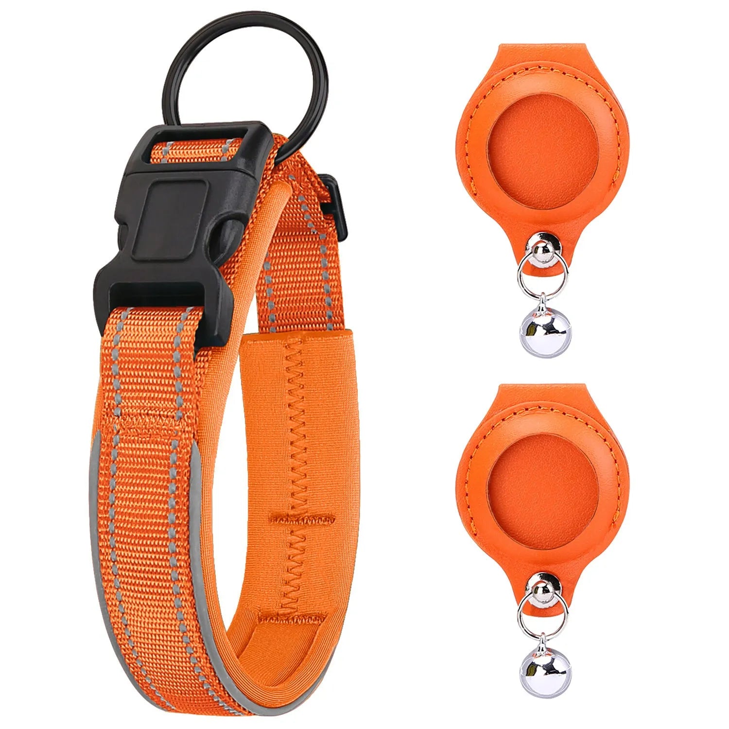 Nylon pet collar with AirTag leather-style protective case for dogs and cats, multiple colour options