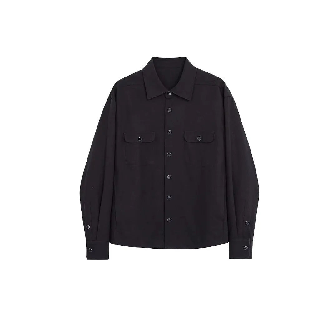 Men's simple profile shirt with cotton lapel in light sand rice colour, long sleeves
