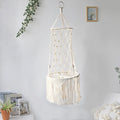 Macrame hanging pet bed in natural colour for cats, woven cotton hammock with 25x30x45 cm dimensions