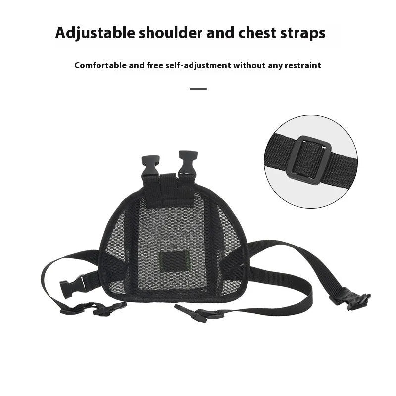 Solid colour polyester dog backpack for portable storage of pet essentials.