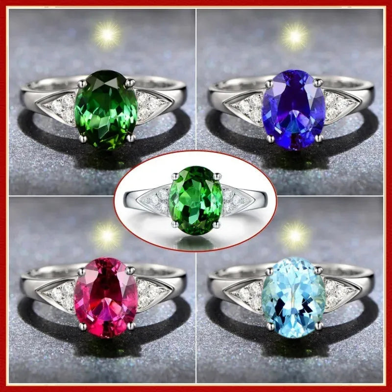 Ladies court style ring with natural zircon inlay showing heart, water drop, and bell pattern options.