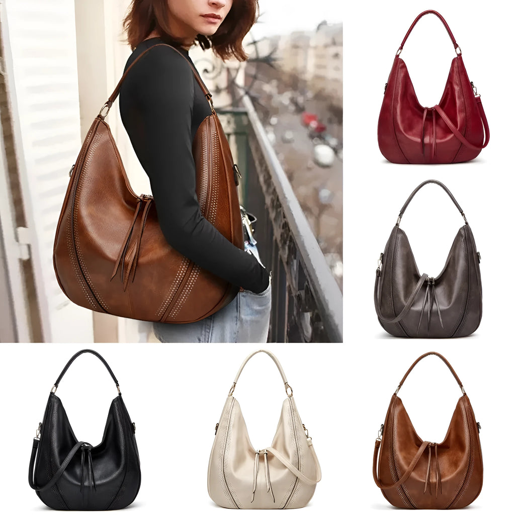 New trend retro large capacity PU tote shoulder bag with tassel hollow design, 40x43x13cm, zipper closure, in black colour