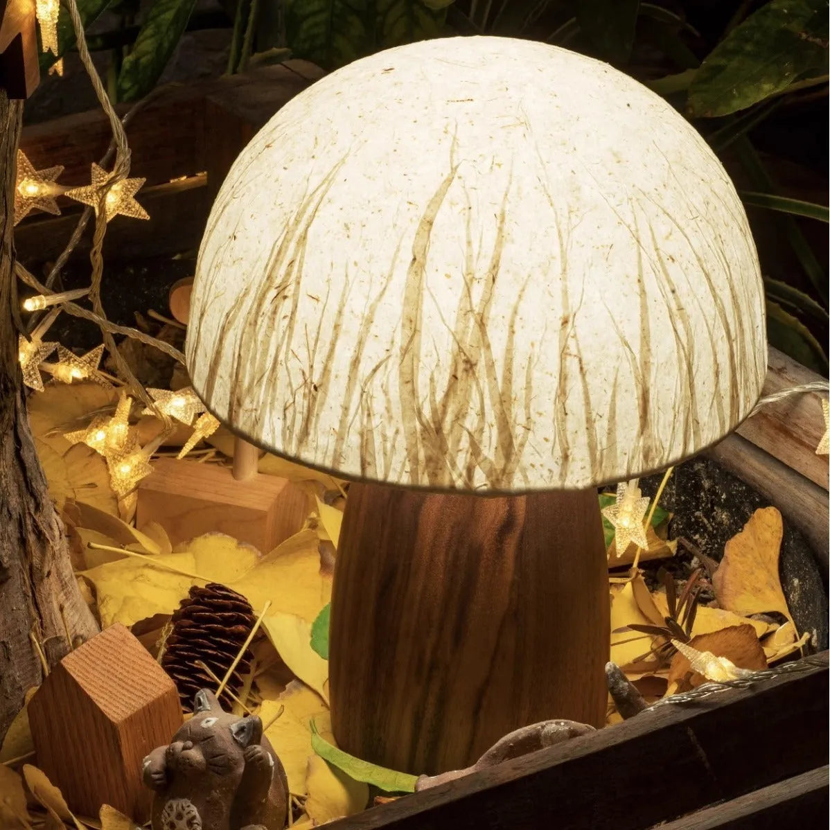 Black walnut mushroom lamp with Japanese style atmosphere, 220V EU power supply, handmade tabletop light