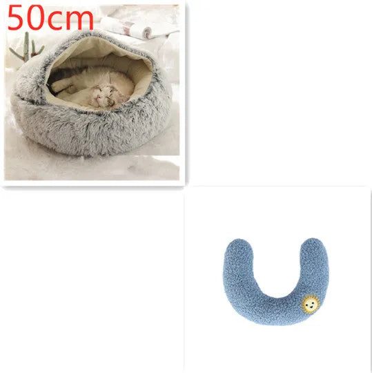 Round plush pet bed in brown for cats and small dogs, size 40cm