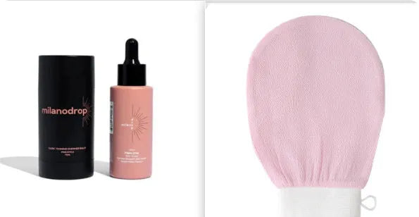 Matte sun tanning black liquid set with 50ml drops bottle and 75ml flash cream bottle.