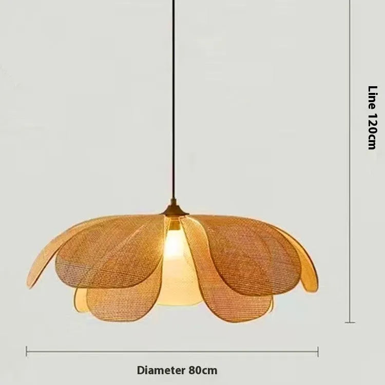 Creative handmade rattan petal chandelier bamboo ceiling lamp with LED light source natural woven design
