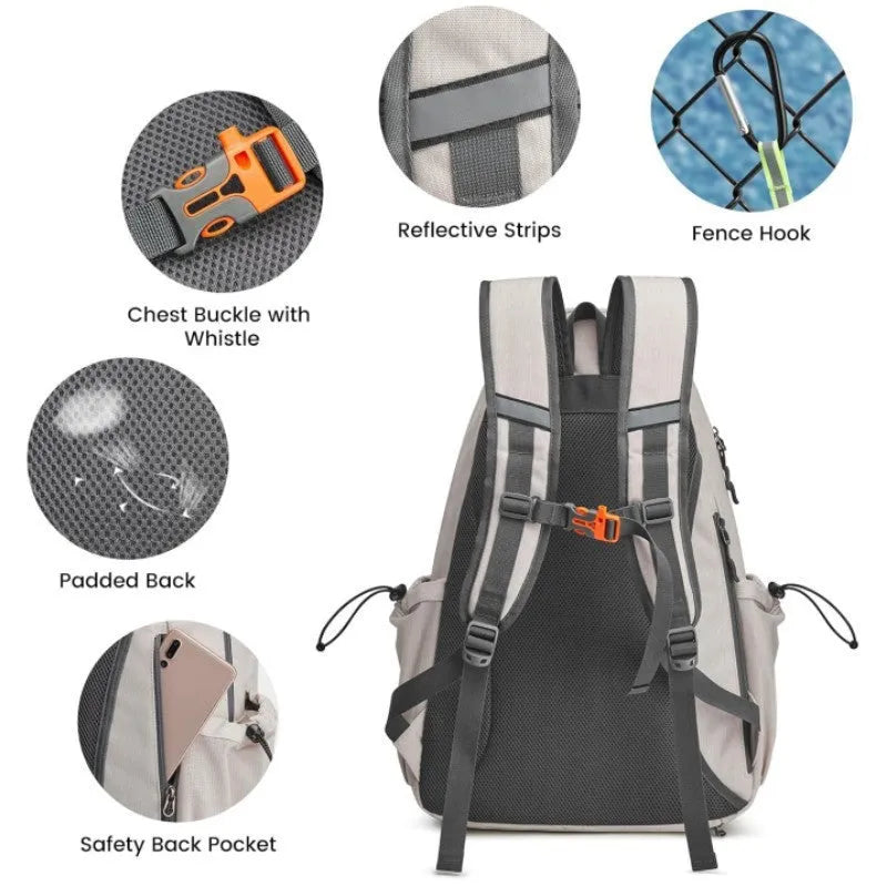 Neutral polyester tennis backpack large peak ball bag holds 4 rackets with shoes compartment in black gray and beige colors