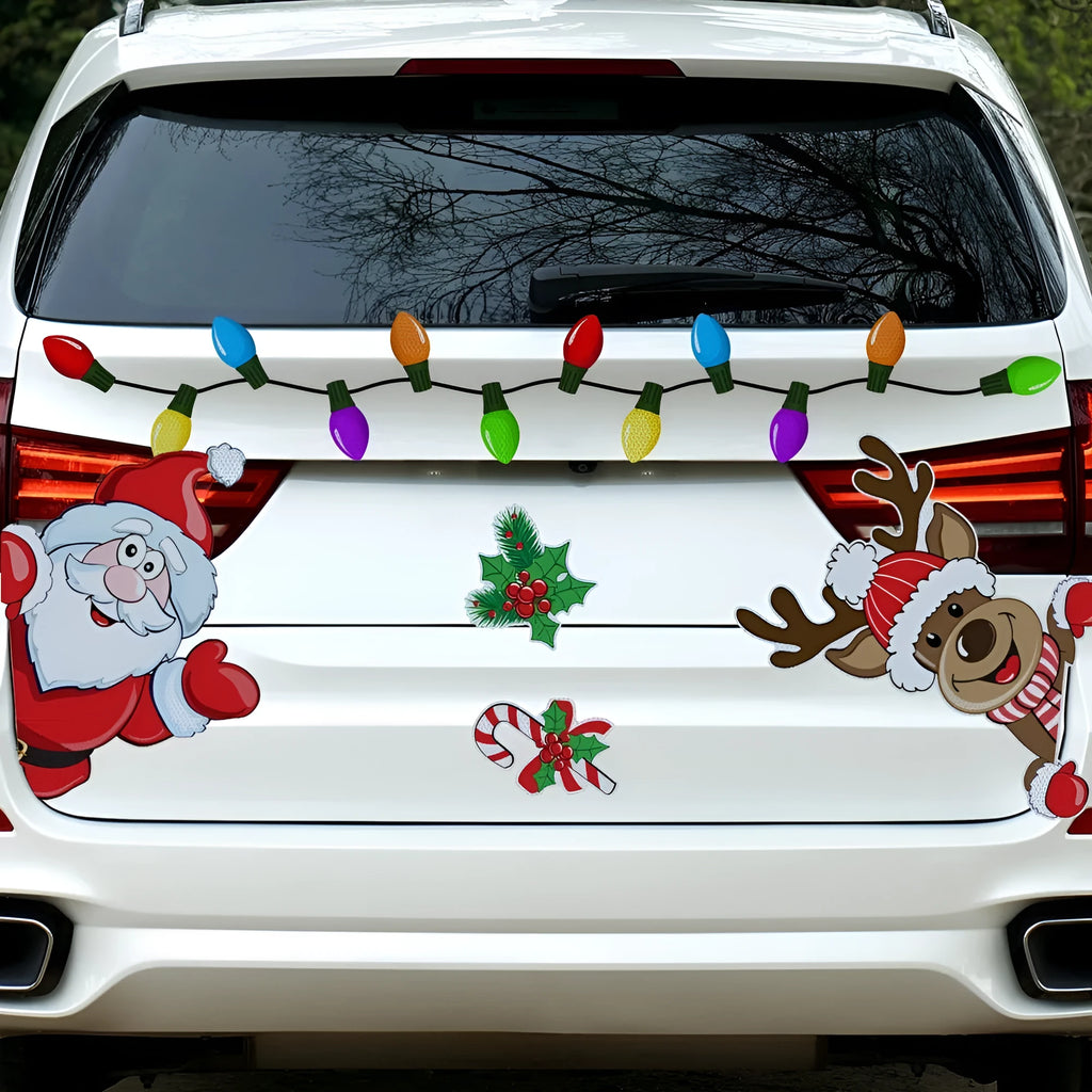 Cartoon-style Christmas elk reflective magnetic sticker on a metal surface