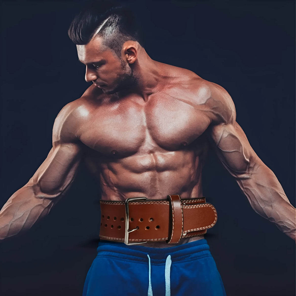 PU weightlifting belt in Black or Brown for squats, deadlifts, and gym training, available in sizes S, M, and L