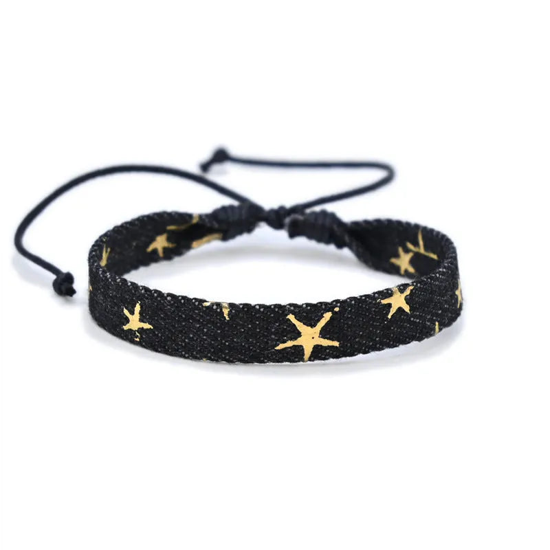 Denim fabric bracelet strap with national style design for unisex wear