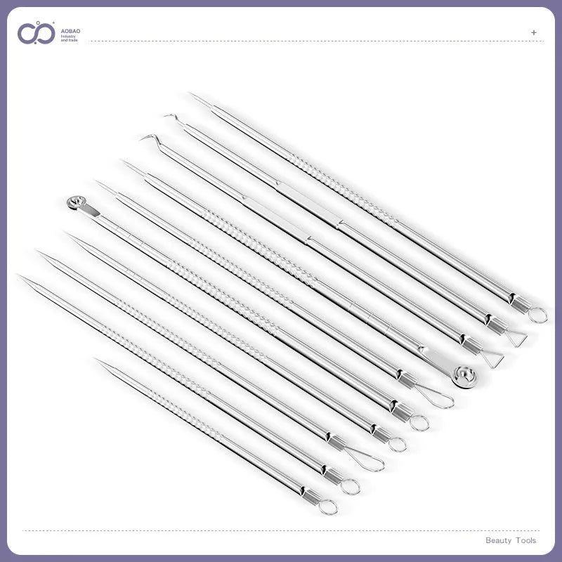 Four metal acne needles with ultra fine points, shown in assorted colours from a 33-option range.