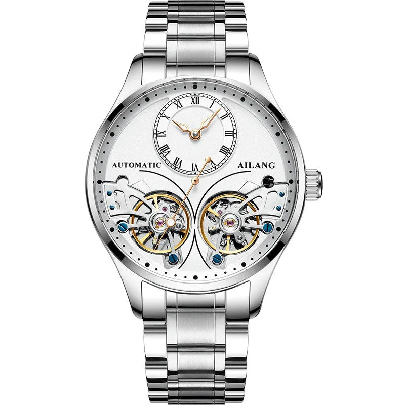 Seiko automatic men's watch with tourbillon and moon phase complications on wrist