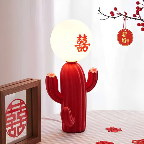 Green cactus button 3W plug-in bedside lamp on a modern nightstand