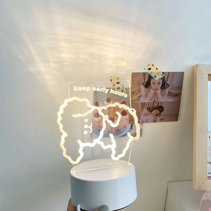 Cartoon curl puppy teddy bear night light with acrylic shade and plastic base for kids room