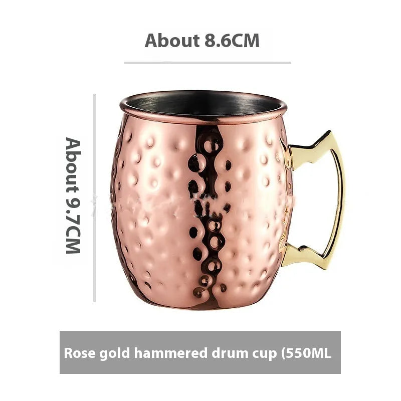 Stainless steel Moscow Mule cup with copper-plated finish in silver, gold, rose gold or black colour options