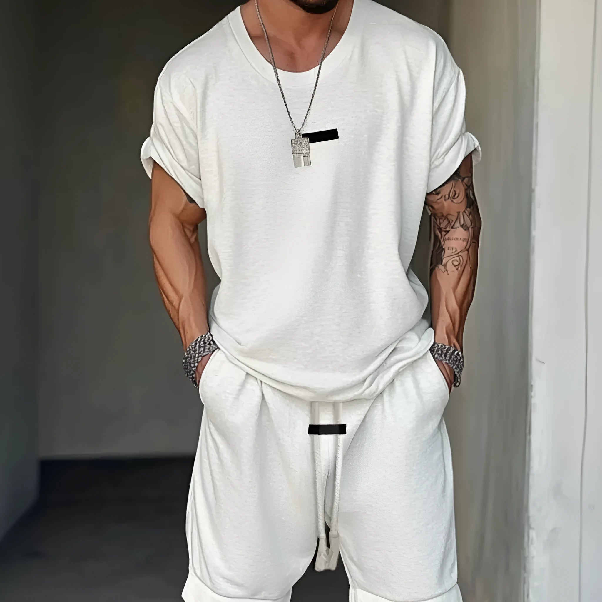 Men's mesh letter print t-shirt and shorts suit in hip hop style, summer casual set