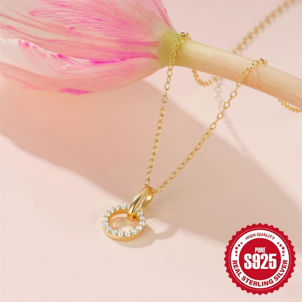 S925 sterling silver women's clavicle chain necklace with geometric zircon pendant on gold background