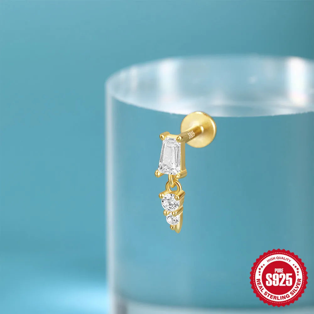 925 sterling silver tassel ear stud in single gold, pierced earring with eco-friendly electroplating