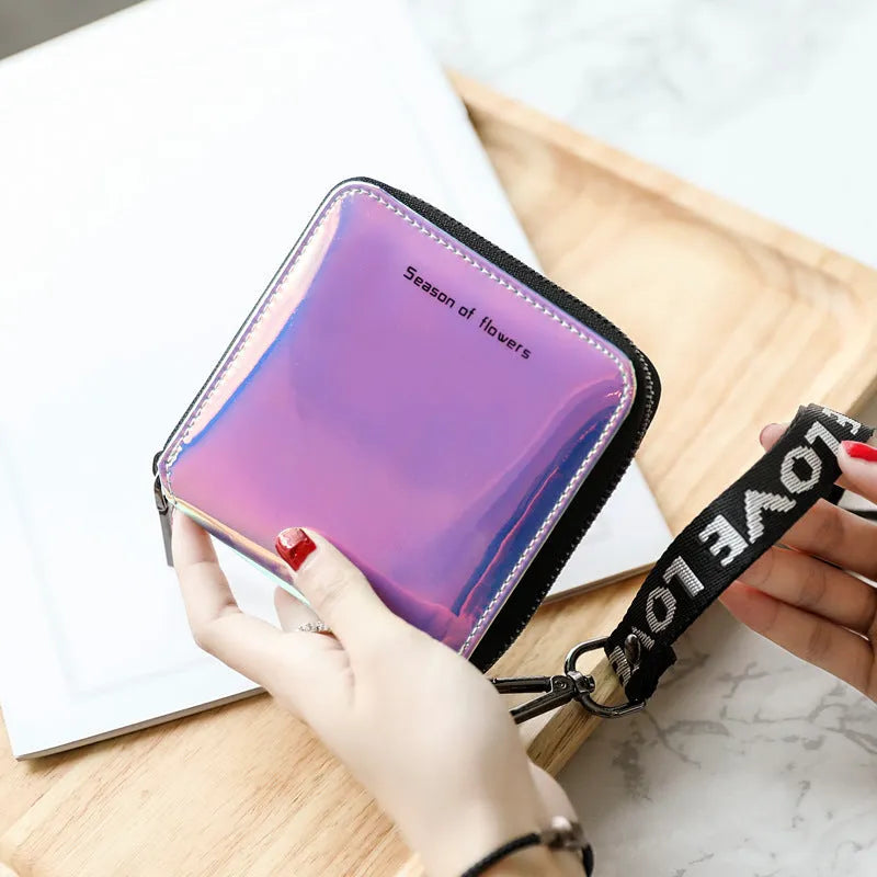 Women's short folding wallet Korean style PU leather 11cm dimensions