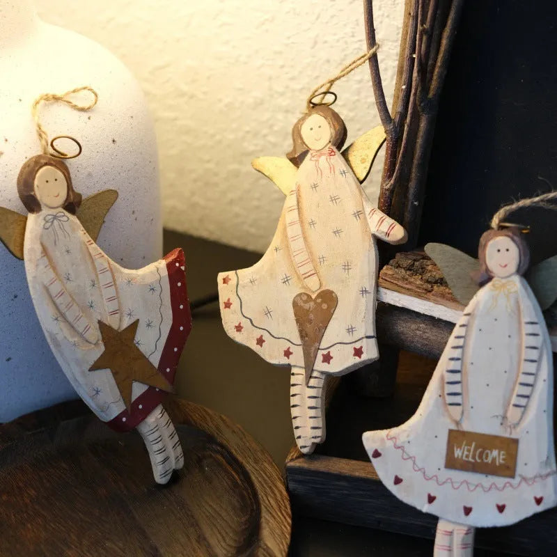 Handmade wooden door plate pendant with carved hearts, letters, and XINGX designs in rustic American country style