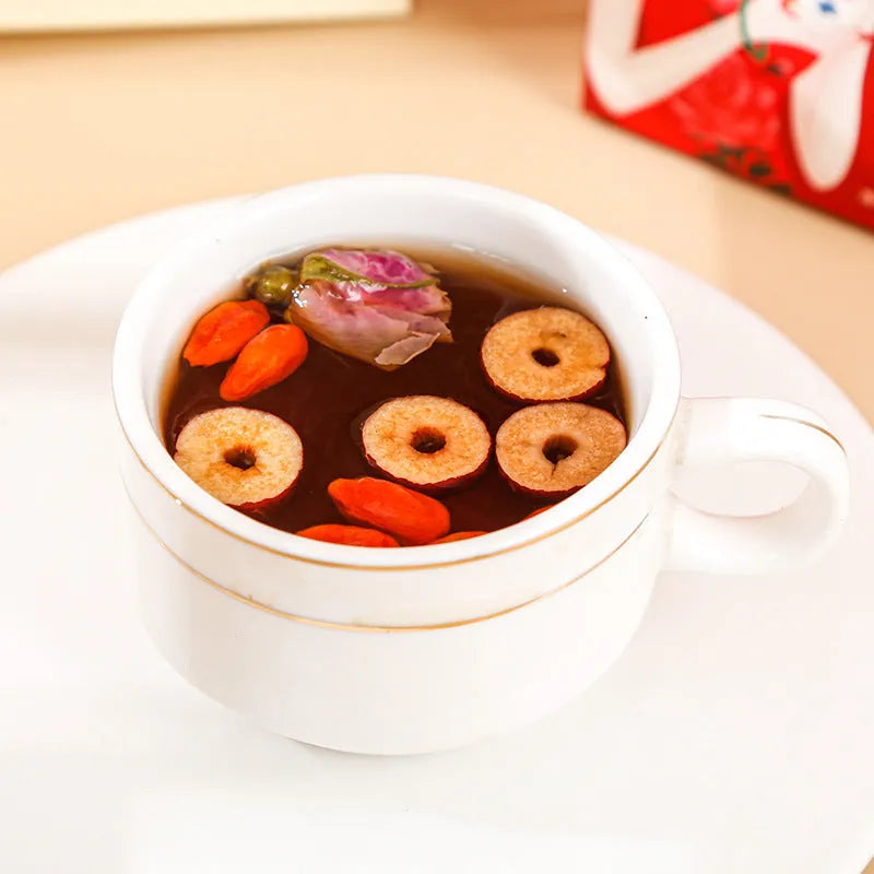 Box of Yuantang brown sugar ginger and jujube tea showing 150g herbal tea bags with natural ingredients