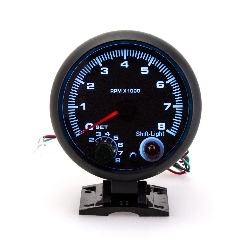 Black automotive blue light pointer tachometer with 95 mm plastic housing