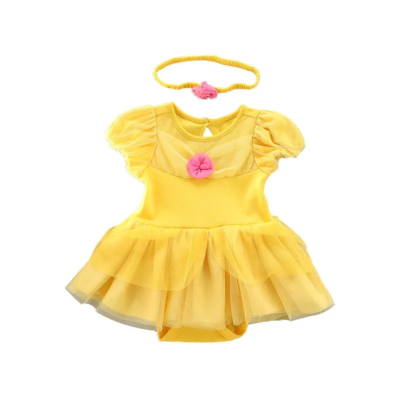 Baby girls short sleeve cotton crawling suit in 9005 style with headpiece, suitable for 70-95cm height