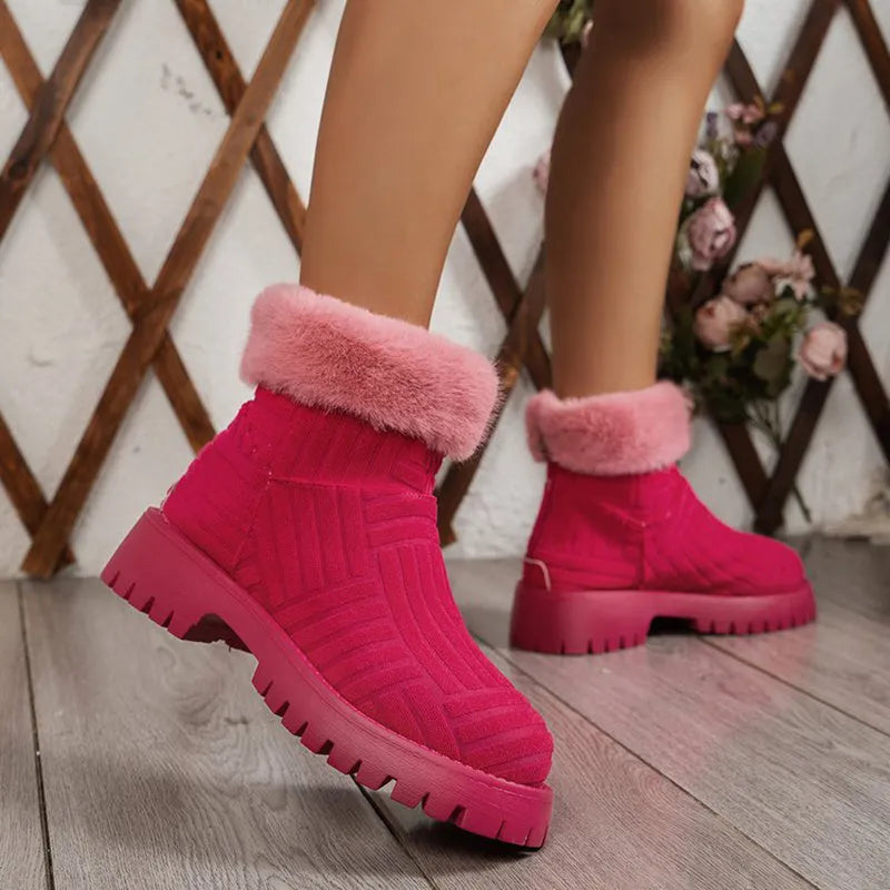 Women's winter ankle boots in green with artificial PU upper, thick rubber sole, and plush cotton lining