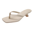 Women's square toe stiletto heel flip-flop sandals with rubber sole in black, milky white or apricot