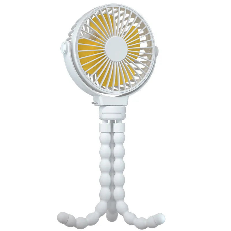 Black flexible tripod clip-on portable fan with 3 speed buttons and rotating head