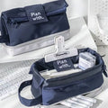 Folding double-layer student pencil case in dark blue, blue, and cream white colour options