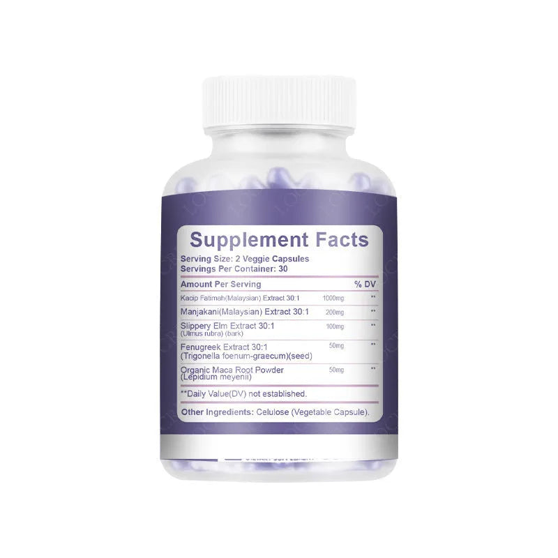 Bottle containing 60 vaginal capsules for adult women's feminine wellness supplement