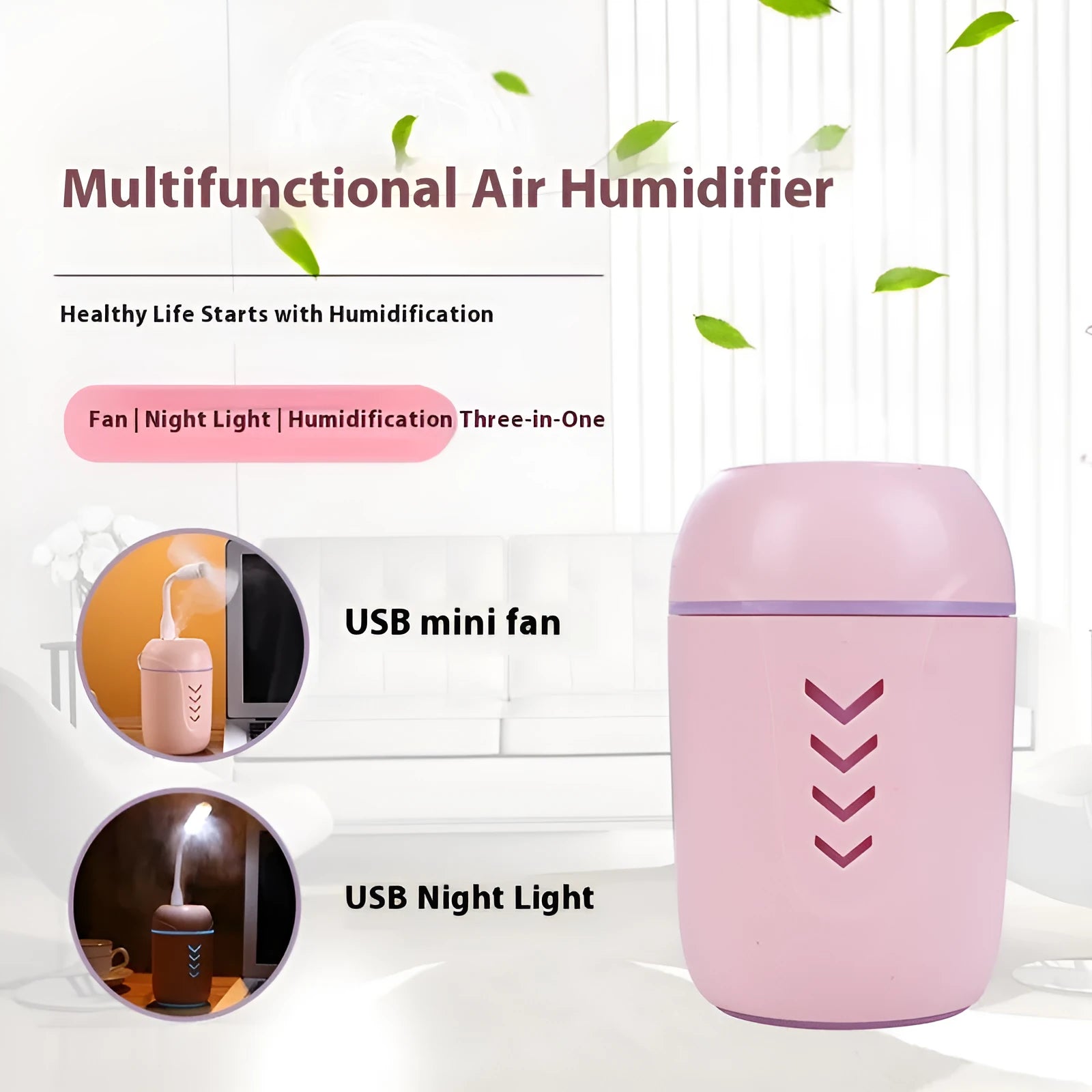 Round portable air purifier in blue colour with USB cable for home, office or vehicle use