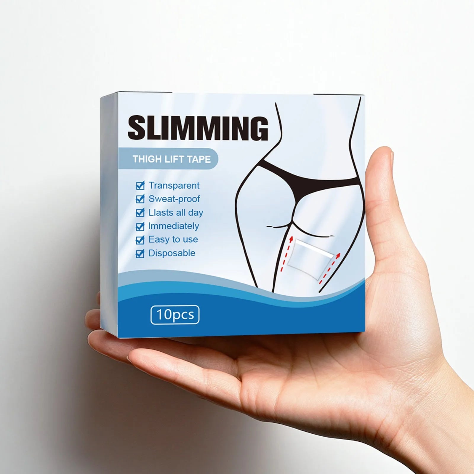 Pack of 10 square body shaping adhesive patches for navel, each 12 cm by 12 cm.