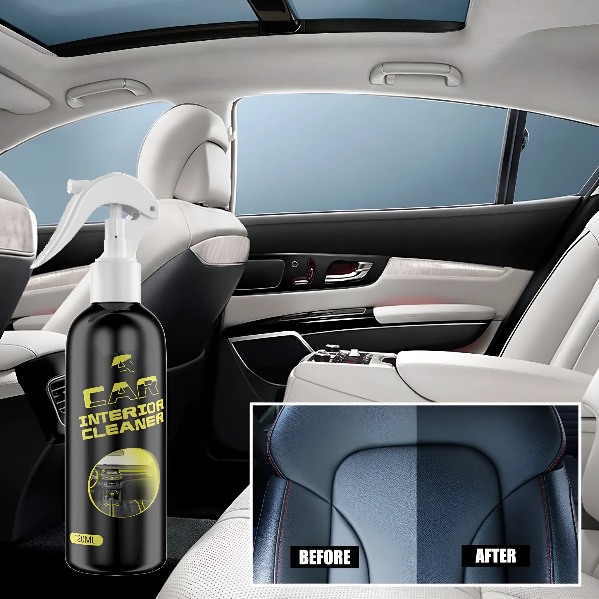 120ml bottle of car interior cleaner for leather and plastic dashboard decontamination
