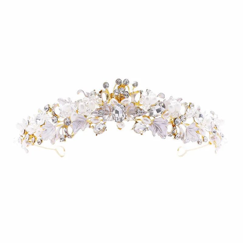 Women's pearl crown headdress hair accessory in gold or silver colour with European style design