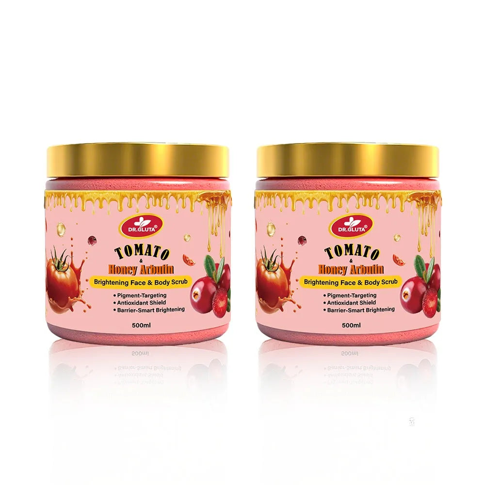 Tomato & Honey Arbutin Body Scrub 500ml jar for face and body brightening skincare
