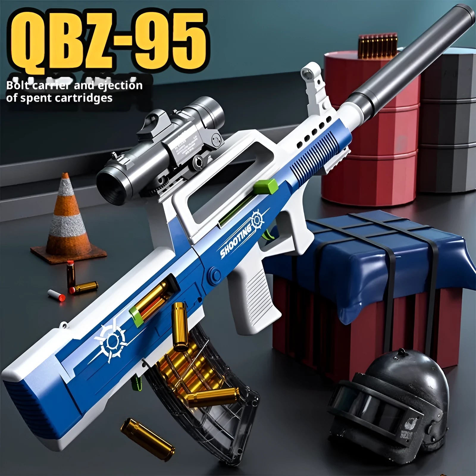 Assault rifle hand pull can launch simulation toy gun in blue plastic