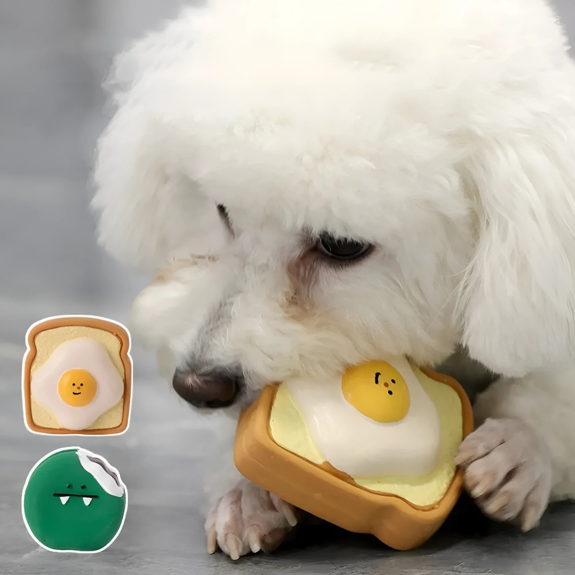 Yellow and green cartoon patterned bread egg shaped latex dog chew squeaky toy